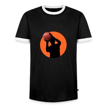 Basketball player - Men's Ringer Shirt - black/white - Front - AI Model Female 172 light (172cm) & AI Model Male 178 light (178cm)