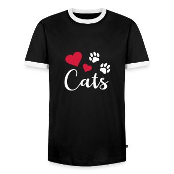 Cat Love Paw Heart Cat Paw Cat Lover - Men's Ringer Shirt - black/white - Front - AI Model Female 172 light (172cm) & AI Model Male 178 light (178cm)