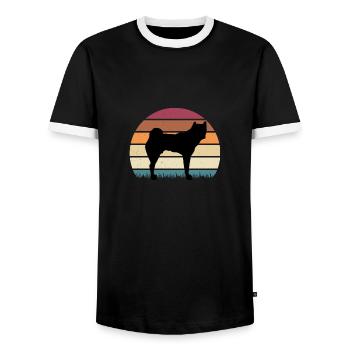 Akita Vintage Premium Dog Owner Gift - Men's Ringer Shirt - black/white - Front - AI Model Female 172 light (172cm) & AI Model Male 178 light (178cm)