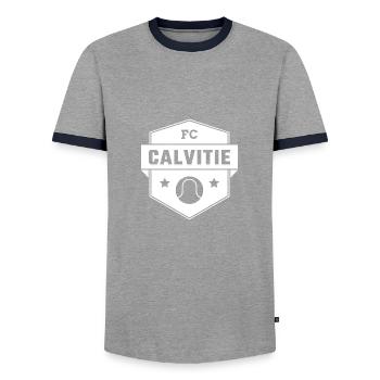 FC Baldness - Men's Ringer Shirt - grey/navy  - Front - AI Model Female 172 light (172cm) & AI Model Male 178 light (178cm)