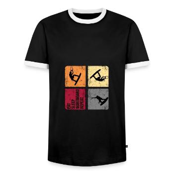 Wakeboarding Wakeboarder Wakestyle Retro Wakemaster - Men's Ringer Shirt - black/white - Front - AI Model Female 172 light (172cm) & AI Model Male 178 light (178cm)