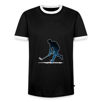 Floorball Floorball Floorball Player Bandy - Men's Ringer Shirt - black/white - Front - AI Model Female 172 light (172cm) & AI Model Male 178 light (178cm)