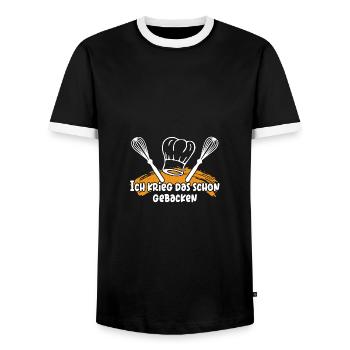 Ich krieg das gebacken. Lustiger Bäckerspruch - Männer Kontrast-T-Shirt - Schwarz/Weiß - Vorne - AI Model Female 172 light (172cm) & AI Model Male 178 light (178cm)