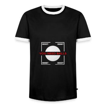 Field hockey hockey players "hockey-balls" - Men's Ringer Shirt - black/white - Front - AI Model Female 172 light (172cm) & AI Model Male 178 light (178cm)