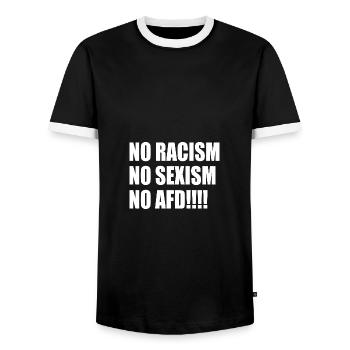 no racism no sexism no afd - Männer Kontrast-T-Shirt - Schwarz/Weiß - Vorne - AI Model Female 172 light (172cm) & AI Model Male 178 light (178cm)