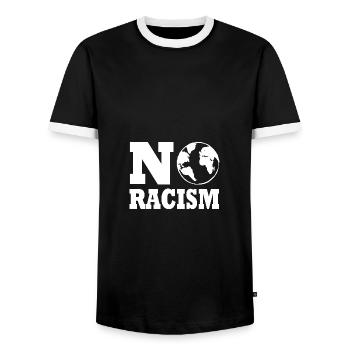 No racism - Men's Ringer Shirt - black/white - Front - AI Model Female 172 light (172cm) & AI Model Male 178 light (178cm)
