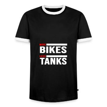 Fahrrad "more bikes" Radfahrer sattelfest - Männer Kontrast-T-Shirt - Schwarz/Weiß - Vorne - AI Model Female 172 light (172cm) & AI Model Male 178 light (178cm)
