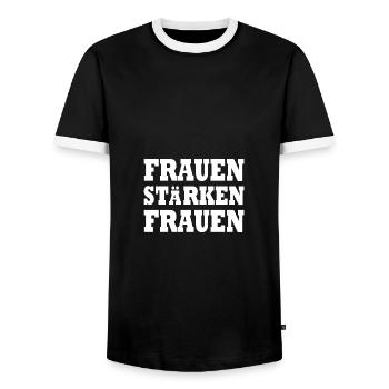 frauen stärken frauen - Männer Kontrast-T-Shirt - Schwarz/Weiß - Vorne - AI Model Female 172 light (172cm) & AI Model Male 178 light (178cm)