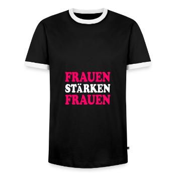 frauen stärken frauen - Männer Kontrast-T-Shirt - Schwarz/Weiß - Vorne - AI Model Female 172 light (172cm) & AI Model Male 178 light (178cm)