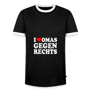 I love omas gegen rechts - Männer Kontrast-T-Shirt - Schwarz/Weiß - Vorne - AI Model Female 172 light (172cm) & AI Model Male 178 light (178cm)