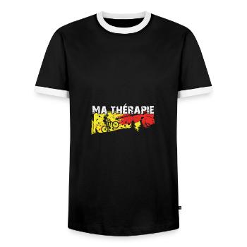 Le vélo est ma thérapie. Graphisme de motard - T-shirt contrasté Homme - noir/blanc - Devant - AI Model Female 172 light (172cm) & AI Model Male 178 light (178cm)