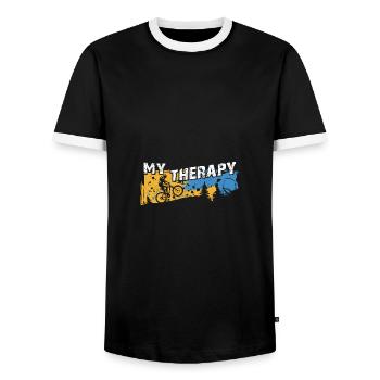 Riding a bike is my therapy - Men's Ringer Shirt - black/white - Front - AI Model Female 172 light (172cm) & AI Model Male 178 light (178cm)