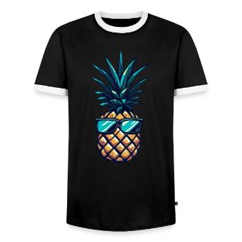 Cool pineapple with sunglasses - Men's Ringer Shirt - black/white - Front - AI Model Female 172 light (172cm) & AI Model Male 178 light (178cm)