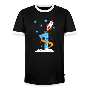 1. Geburtstag Baby Kind Rakete - Männer Kontrast-T-Shirt - Schwarz/Weiß - Vorne - AI Model Female 172 light (172cm) & AI Model Male 178 light (178cm)