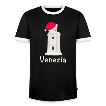 Christmas Venice Lighthouse SanGiorgio Maggiore - Men's Ringer Shirt - black/white - Front - AI Model Female 172 light (172cm) & AI Model Male 178 light (178cm)