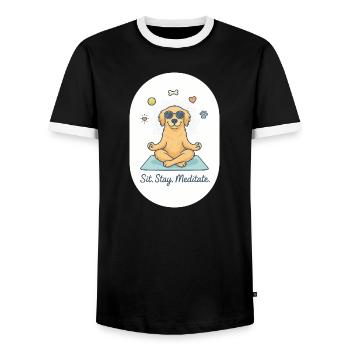 Zen Golden Retriever: Der flauschige Lebenscoach - Männer Kontrast-T-Shirt - Schwarz/Weiß - Vorne - AI Model Female 172 light (172cm) & AI Model Male 178 light (178cm)