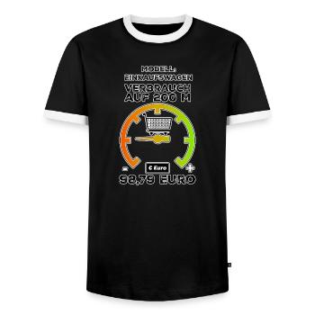 Einkaufswagen hoher Euro Verbrauch auf 200 Meter - Männer Kontrast-T-Shirt - Schwarz/Weiß - Vorne - AI Model Female 172 light (172cm) & AI Model Male 178 light (178cm)