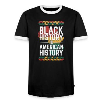 Black History is American History  - Men's Ringer Shirt - black/white - Front - AI Model Female 172 light (172cm) & AI Model Male 178 light (178cm)