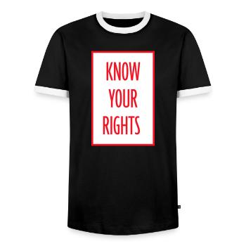 Know Your Rights Activism Justice Freedom - Men's Ringer Shirt - black/white - Front - AI Model Female 172 light (172cm) & AI Model Male 178 light (178cm)