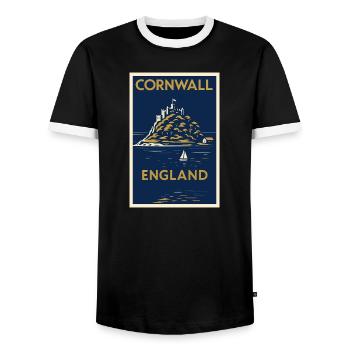 Cornwall England – Art-Déco Reiseposter - Männer Kontrast-T-Shirt - Schwarz/Weiß - Vorne - AI Model Female 172 light (172cm) & AI Model Male 178 light (178cm)