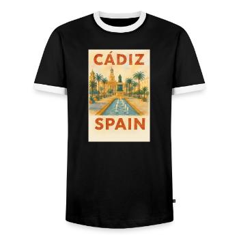 Cádiz Spanien – Aquarell Reiseposter Plaza - Männer Kontrast-T-Shirt - Schwarz/Weiß - Vorne - AI Model Female 172 light (172cm) & AI Model Male 178 light (178cm)