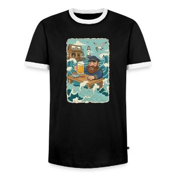Last North Sea pub - Men's Ringer Shirt - black/white - Front - AI Model Female 172 light (172cm) & AI Model Male 178 light (178cm)