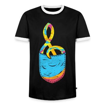 Musique Violon Clef Poitrine Poche Clef - T-shirt contrasté Homme - noir/blanc - Devant - AI Model Female 172 light (172cm) & AI Model Male 178 light (178cm)