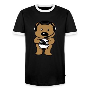 teddy gamer nerd controller console play games - Men's Ringer Shirt - black/white - Front - AI Model Female 172 light (172cm) & AI Model Male 178 light (178cm)