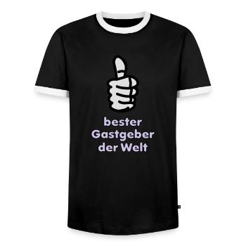 Vektorgrafik bester Gastgeber der Welt - Männer Kontrast-T-Shirt - Schwarz/Weiß - Vorne - AI Model Female 172 light (172cm) & AI Model Male 178 light (178cm)