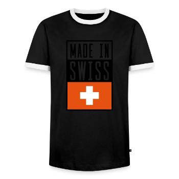 swiss made in - Männer Kontrast-T-Shirt - Schwarz/Weiß - Vorne - AI Model Female 172 light (172cm) & AI Model Male 178 light (178cm)