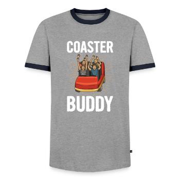 Roller coaster saying for an amusement park expert - Men's Ringer Shirt - grey/navy  - Front - AI Model Female 172 light (172cm) & AI Model Male 178 light (178cm)