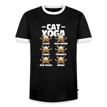 Cat Yoga Cat Cat Lover Meditation Fun Fun - Men's Ringer Shirt - black/white - Front - AI Model Female 172 light (172cm) & AI Model Male 178 light (178cm)