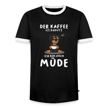 Der Kaffee Ist Kaputt Ich Bin Noch Müde Dackel - Männer Kontrast-T-Shirt - Schwarz/Weiß - Vorne - AI Model Female 172 light (172cm) & AI Model Male 178 light (178cm)