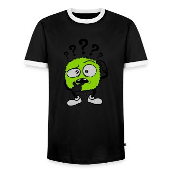 Question mark skeptical face comic - Men's Ringer Shirt - black/white - Front - AI Model Female 172 light (172cm) & AI Model Male 178 light (178cm)
