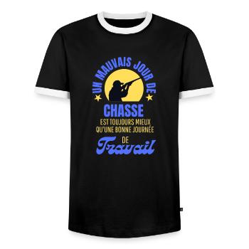 Cadeau pour les chasseurs -Chasse, fusil, sanglier - T-shirt contrasté Homme - noir/blanc - Devant - AI Model Female 172 light (172cm) & AI Model Male 178 light (178cm)