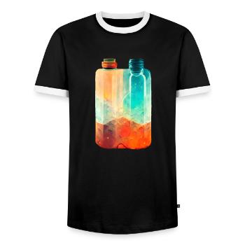 Deux bouteilles à boire Retro - T-shirt contrasté Homme - noir/blanc - Devant - AI Model Female 172 light (172cm) & AI Model Male 178 light (178cm)