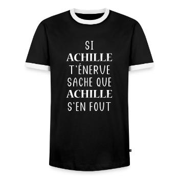 Si ACHILLE t'énerve saches ACHILLE s'en fout - T-shirt contrasté Homme - noir/blanc - Devant - AI Model Female 172 light (172cm) & AI Model Male 178 light (178cm)