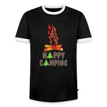 happy camper - camping life - T-shirt contrasté Homme - noir/blanc - Devant - AI Model Female 172 light (172cm) & AI Model Male 178 light (178cm)