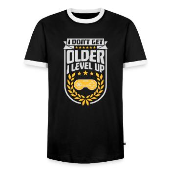 get older level up - Men's Ringer Shirt - black/white - Front - AI Model Female 172 light (172cm) & AI Model Male 178 light (178cm)