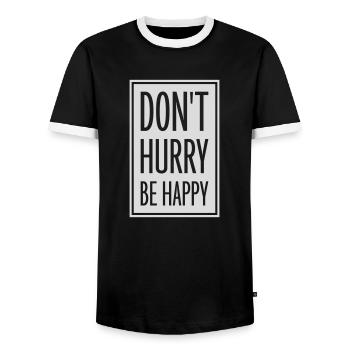 Ne vous dépêchez pas d’être heureux - T-shirt contrasté Homme - noir/blanc - Devant - AI Model Female 172 light (172cm) & AI Model Male 178 light (178cm)