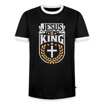 jesus is king Zitat - Männer Kontrast-T-Shirt - Schwarz/Weiß - Vorne - AI Model Female 172 light (172cm) & AI Model Male 178 light (178cm)
