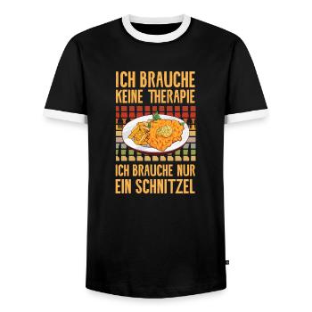 Ich brauche nur ein Schnitzel - Männer Kontrast-T-Shirt - Schwarz/Weiß - Vorne - AI Model Female 172 light (172cm) & AI Model Male 178 light (178cm)