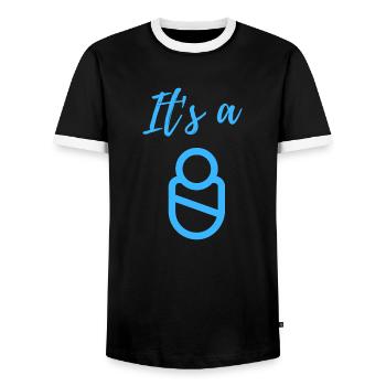 Baby Announcement Pregnancy - Boy - Surprise - Men's Ringer Shirt - black/white - Front - AI Model Female 172 light (172cm) & AI Model Male 178 light (178cm)