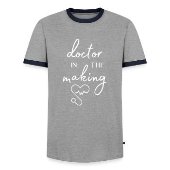 Doctor in the making - Men's Ringer Shirt - grey/navy  - Front - AI Model Female 172 light (172cm) & AI Model Male 178 light (178cm)