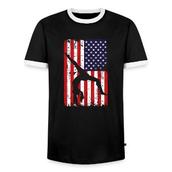 Turnen Gymnsatik US Flagge Turntrainer Sportverein - Männer Kontrast-T-Shirt - Schwarz/Weiß - Vorne - AI Model Female 172 light (172cm) & AI Model Male 178 light (178cm)