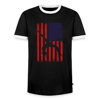 Turnen Gymnsatik US Flagge Turntrainer Geschenk T - Männer Kontrast-T-Shirt - Schwarz/Weiß - Vorne - AI Model Female 172 light (172cm) & AI Model Male 178 light (178cm)