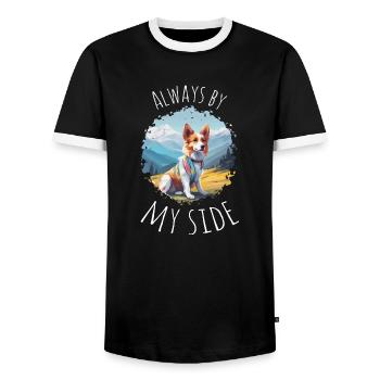 Hund nach Wanderung am Berggipfel - Männer Kontrast-T-Shirt - Schwarz/Weiß - Vorne - AI Model Female 172 light (172cm) & AI Model Male 178 light (178cm)