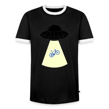 UFO Bicycle - Men's Ringer Shirt - black/white - Front - AI Model Female 172 light (172cm) & AI Model Male 178 light (178cm)