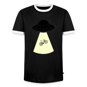 UFO Bicycle - Men's Ringer Shirt - black/white - Front - AI Model Female 172 light (172cm) & AI Model Male 178 light (178cm)