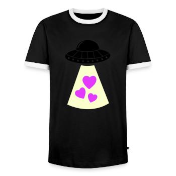 UFO Heart - Men's Ringer Shirt - black/white - Front - AI Model Female 172 light (172cm) & AI Model Male 178 light (178cm)